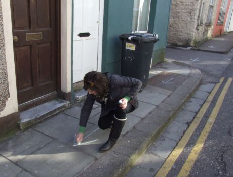 Chalking out the Art Trail on Douglas St., morning